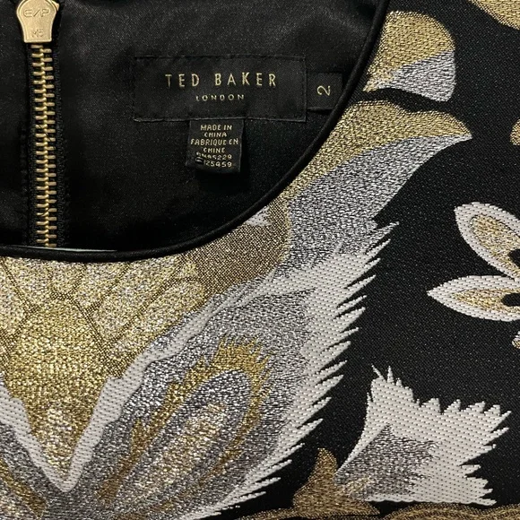 Ted Baker Imoen Opulent Jacquard Mini Dress Gold Metallic Ted Size 2 - Picture 3 of 4
